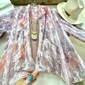 Dreamy LILAC lace boho vintage cardigan w prairie shabby chic vibe